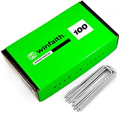 WINFAITH - 100 Grapas Malla Antihierbas en Acero Galvanizado a Prueba de Oxido, Grapas Cesped Artificial para Jardín, Huerto, Invernadero, Dimensiones H100xL23(INT)/17(EST) mm