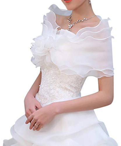YO-HAPPY Mantón de Tul, Blanco Elegante Flor de múltiples Capas Mantón de Tul Abrigo de Boda Gasa Nupcial Abrigo Corto Accesorios de Matrimonio de Hadas