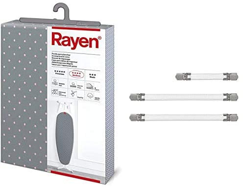 Rayen - Funda para Tabla De Planchar Universal con Sistema Easyclip, 3 Capas + 6361.01 - Tensores para Fundas De Planchar, Color Blanco