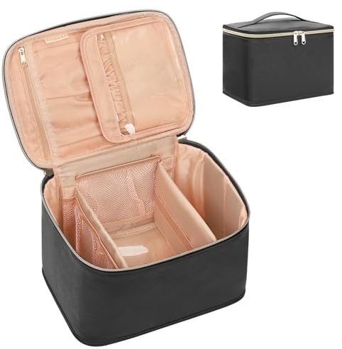 OCHEAL Travel Makeup Bag, Cosmetic Bags for Women Makeup Case Organizer Large Capacity Travel Toiletry Bag Storage Bags with Divider and Handle for Cosmetics Toiletries Brushes Tools-Large, Black
