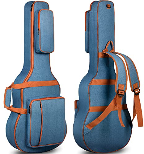 CAHAYA Acoustic Guitar Gig Bag 0.35inch Padded Guitar Bag Soft Denim Guitar Case with Three Large Storage Pockets Guitar Case Cover for 40 41 42 Inch Guitars