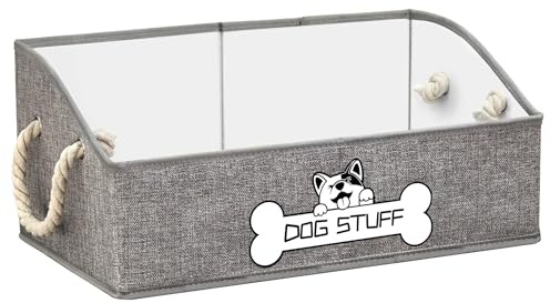 Thankspaw Collapsible Fabric Dog Toy Box and Storage Bin With Handle - Trapezoid Basket Chest Organizer for Pet Toys, Blankets and Accessories