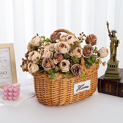 AuoTILY 4 Stück/Charge künstlicher Rosenstrauß 7 Zweige Blumenstrauß Platzpflanzen Haus Garten Dekoration (Kaffee)