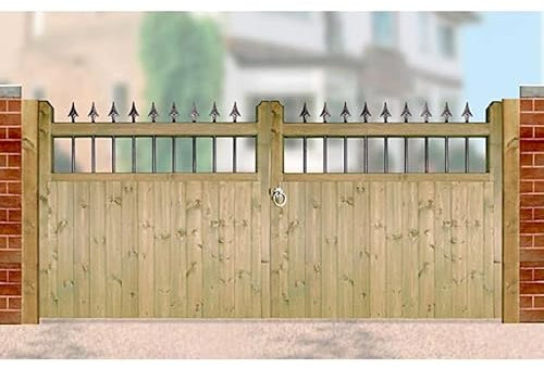Hampton Low Double Driveway Garden Gate - Pressure Treated Scandinavian Redwood - W3300 x H1200 mm
