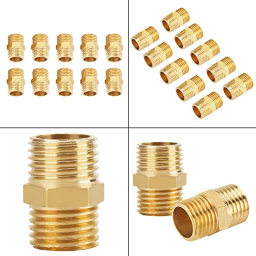 Shanrya Rörkopplingar Mässingskopplingar BSP Till Npt Adapter 1/4 Hane Till 1/4 Hane 1/4 Npt Kopplingar, 10 St 1/4 BSP Till 1/4 BSP Utvändig Gänga Mässing Rör Hex Nippel Fitting Quick