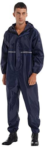 Alvivi Combinaison De Pluie Complète Manches Longues pour Homme Bodysuit Imperméable Salopette à Capuche Costume Travail Moto Extérieur Taille Grande Bleu Marine L