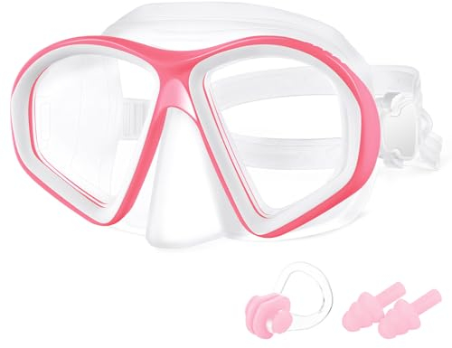 flintronic Kids Swim Goggles, No Leak Swimming Glasses with 180° Clear View, Anti-Fog Diving Goggles with Earplugs & Nose Clip, Anti-UV Swimming Goggles for Children Aged 4-12 (Pink), 14.5 x 9 x 7 cm