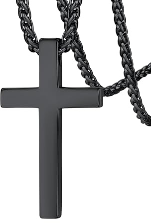 FaithHeart Colgante Cruz Hombre Minimalista Negro Collar Acero Inoxidable 316L Colgantes Cruces Impermeable Cadena Eslabones Trigo Espiga Joyas Hombres Mujeres