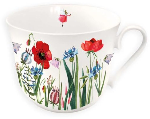 Grätz Kaffeetasse 450ml Teetasse Kaffee-Tasse Tee-Tasse Henkeltasse Henkel-Tasse Blumen Früchte Landhaus Porzellantasse Porzellan-Tasse Geschenkbox (Mohnwiese)