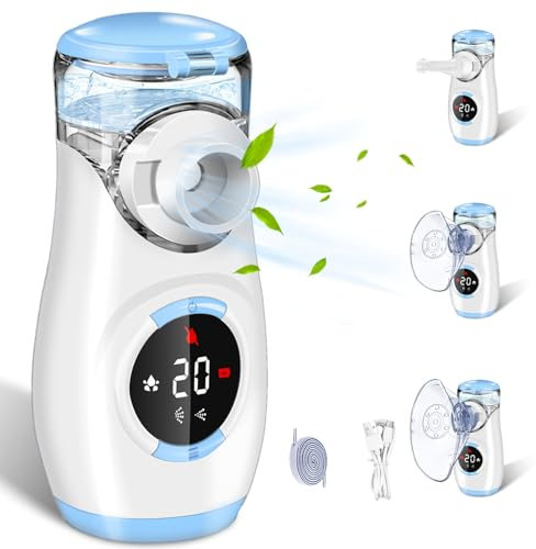 Sentasi Nebulizador Eléctrico Inhalador para Niños y Adultos bebes,Pantalla Digital LED Aerosoles Portatil Ultrasónico con mascarilla Tratamiento de Enfermedades Respiratorias Tos Asma (Azul)