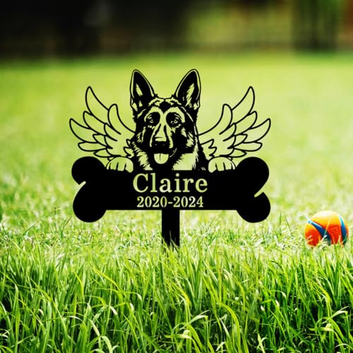 Custom Dog Memorial Grave Marker with Wings Bone, Personalized German Shepherd Grave Marker Memorial Stake Pet Loss Sign, Dog Memorial Grave Stake Pet Grave Marker Pet Sympathy Gift