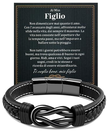 VGWON Bracciale Mamma e Figlio, Bracciale Uomo In Vera Pelle Intrecciata, Regali Per Figlio, Regali Compleanno Natale Per Figli, Regalo Per Ragazzi Adolescenti