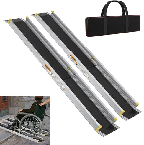 YRHome 2X Teleskop Rollstuhlrampe 76-122cm Verstellbare Teleskoprampe Anti-Rutsch und Tragbar Teleskop-Rampe bis 300 kg für Manuelle Rollstühle Aluminium Rampe für Treppen und Schwellen