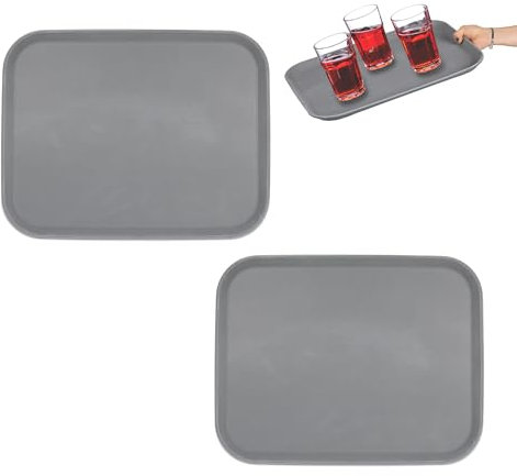 Relaxdays Vassoio Antiscivolo, Set 2 Piatti da Portata, LxP: 46x35 cm, Servizio Ristorante, Bar, Cucina e Casa, Grigio