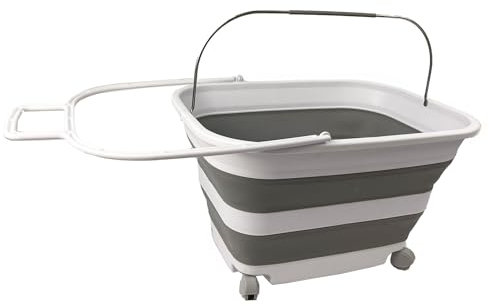 SAMMART 35L Zusammenklappbarer Wäschekorb aus Kunststoff mit Griff und Rollen–faltbarer Pop-Up-Aufbewahrungsbehälter/Waschwanne – platzsparend (1, Weiß/Grau)