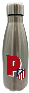 CyP Brands Atlético de Madrid - Botella Agua de Acero Inoxidable, Cierre Hermético, con Diseño Letra P en Rojo, 550 ml, Color Metalizado, Producto Oficial