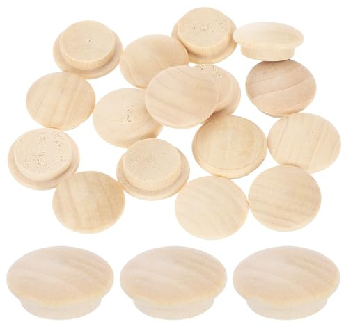 QUARKZMAN 16 stycken träknappskontakter, 15 mm/0,59 tum hårdträskruvhålskontakt, träknappar, träplugg för möbler, träbearbetning, hantverksinredning (20 mm x 15 mm)