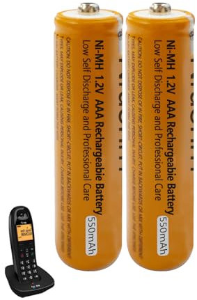 Pilas Rerecargables 550mAh 1.2V para Gigaset, AAA Ni-MH Baterías Recargables para Panasonic Teléfonos Inalámbricos (2 Piezas)