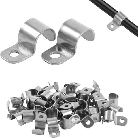 50 Piezas Abrazaderas Metálicas para Tubos Ø 9-11mm Grapas de Metálico Galvanizado Clips de Fijación Profesionales Duradero para Cableado y Tuberías Ideal para Instalaciones Eléctricas e Hidráulicas