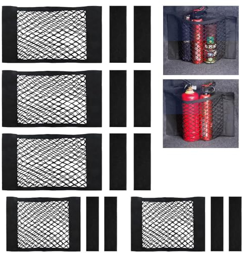 Qtuie Borsa a rete per bagagliaio auto (5 pezzi, 40 x 25 cm, universale, organizer per bagagliaio, con chiusura in velcro, rete per bagagli, resistente rete per auto/SUV in nylon