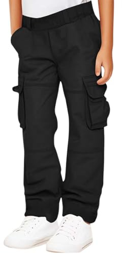 Kids Baggy Cargo Trousers Boys Age 5-15 Years Fashion Loose Fit Pants Teenager Boys Elasticated Waist Stretchy Comfy School Casual Athletic Streetwear Sweatpants (Black, 14-15 Years)
