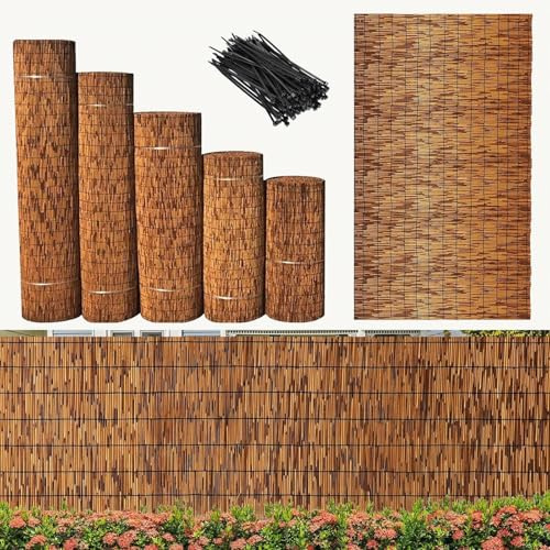 Rotolo di recinzione in bambù – Tenda per esterni alta 0,6 – 1,8 m, recinzione decorativa per cortile, veranda, piscina, tetto, parete, resistente alle intemperie, 122 x 700 cm