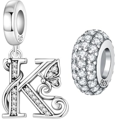 PANPOKI 2 st 925 sterlingsilver, sminkspännen, fjäril, bokstäver, för armband och halsband, alfabet, initialer, hänge, avståndspropp, pärlor, smycke, present för kvinnor, Universal Kompatibilität