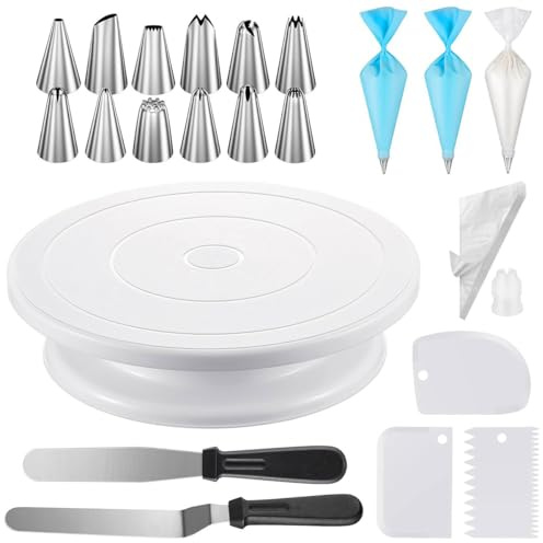 Juego de accesorios para tartas, plato giratorio, plato giratorio para tartas, plato giratorio para tartas, plato giratorio para tartas, espátula para tartas, alisador, mangas pasteleras, juego de