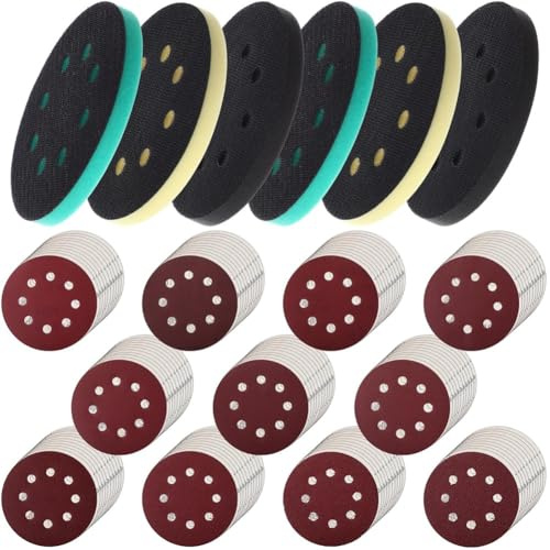 Muuookka 5 Pouces 8 Trous Crochet et Boucle Orbital Poussions de Mousse et Disques de Ponçage 110pcs Disques de Ponçage Rouge, 40 à 600 Grain