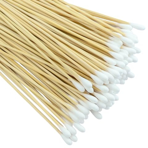 100 varillas de limpieza con mango largo de madera, bastoncillos de limpieza de madera de cabeza grande, bastoncillos de algodón de bambú de 15 cm, punta de algodón higiénica, para cámara