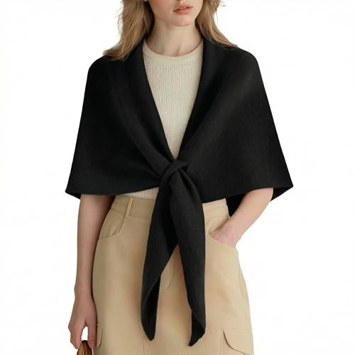 ACUSHLA 100% Merino Wool Shawl Wraps for Women Winter Knit Pashmina Scarf Poncho Shawl for Sweater Dress Wedding, Black