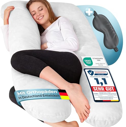 ELONEO NEU Seitenschläferkissen mit Bezug | Stillkissen | Schwangerschaftskissen XXL | Pregnancy Pillow | Komfortkissen für die Schwangerschaft | Lesekissen waschbar, weiß