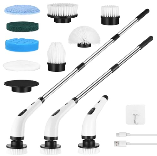 Cepillo De Limpieza EléCtrico,Cepillo EléCtrico Giratorio InaláMbrico,Limpiador Giratorio EléCtrico,con 8 Cabezales Intercambiables,2 Velocidades,Indicador Led,para BañO,Cocina,Pared,Azulejos