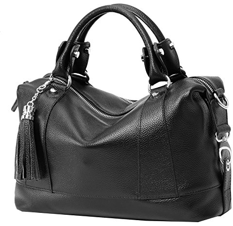 HESHE Leather Purses and Handbags for Women Shoulder Bag Tote Top Handle Bags Hobo Purses Designer Satchel Purse Ladies Crossbody Bag (Black)