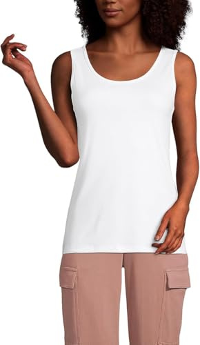 Lands’ End - Women’s Cotton Vest White Top - Size L - Soft Interlock Jersey with Wide Straps and Easy Fit - Sleeveless Summer Essential - Tops & T-Shirts, Women's Fashion