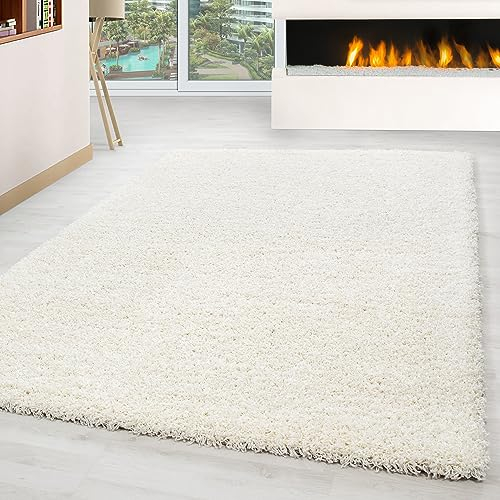 Carpettex Hochflor Teppich Wohnzimmer 120 x 170 cm Creme - Flauschiger Teppich Extra Weich und Pflegeleicht - Shaggy Teppich Modern Einfarbig Design - Teppich für Schlafzimmer, Esszimmer und Küche