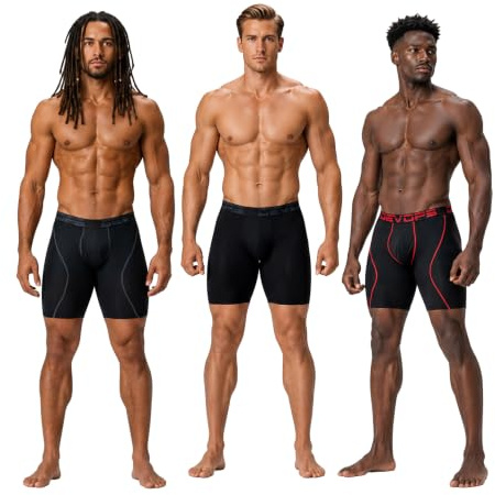 DEVOPS 3 Pack Men's Cool Dry Mesh Underwear Boxer Trunk 9-inch Brief