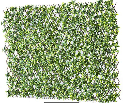HYGRAD® Garden Screening Trellis Expanding Wooden Fence with Artificial Plant Leaves UK (Green)
