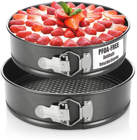 com-four® 2x Springform Ø 24/26 cm Antihaft Kuchenbackform - Kuchenform zum Backen mit Flachboden für Backöfen - Spann-Backform - Tortenform mit PFOA-freier Beschichtung (2 Stück - Springform)