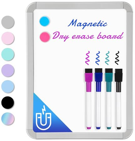 VUSIGN Magnettafel A4 mit Whiteboard Stiften & Zubehör – Magnetisches Whiteboard Klein für Zuhause, Schule & Büro – Trocken abwischbar mit Magneten, Klebepads & Stift mit Schwamm, Grau