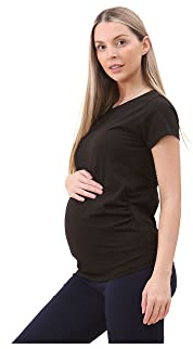 The Fancy Dress® Dam moderskap enkel topp graviditet t-shirt sida rynkad rund hals kortärmad t-shirts för gravida kvinnor, Svart, 36