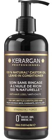 Kerargan - Soin Quotidien Anti-Chute Sans Rinçage à l'Huile de Ricin - Hydratation et Nutrition pour Cheveux Secs et Fragiles - Enrichi en Aloe Vera - Sans sulfate, OGM, huile minérale - 350ml