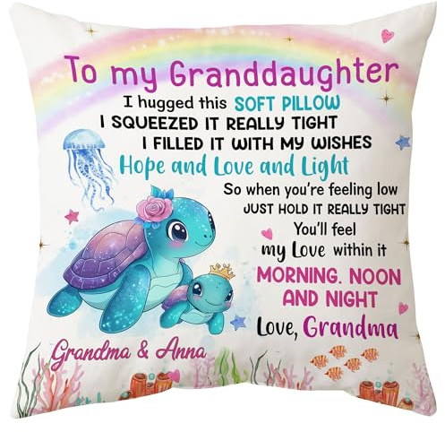 Hyturtle Personalized to My Granddaughter Pillow (Insert Included) Gifts from Grandma - Birthday Graduation Gifts for Granddaughter - Sea Turtle Custom Name Sofa Couch Cushion Home Decor Throw Pillow