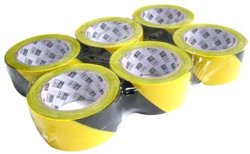 FNX 6 x Hazard Warning Floor PVC Vinyl Marking Tape Rolls Yellow/Black 50mm x 33m