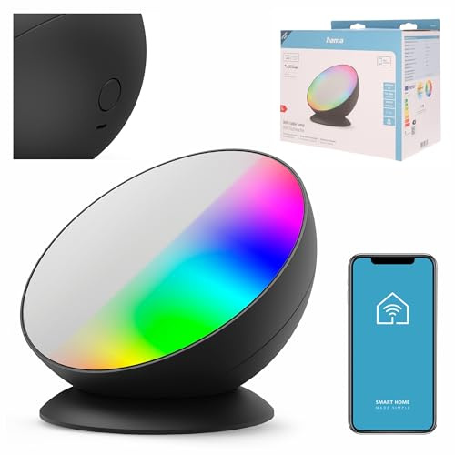 Hama | Lámpara de mesa LED inteligente (luz led de mesa RGBW con una selección de 16 millones de colores, temperatura cromática de 3000K a 6500K, control por app smart home y por voz)