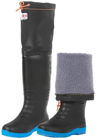 BcoMfy Watstiefel 60 cm hohe kniehohe Watstiefel für Angeln, warme Watstiefel für die Winterjagd, Pflanzen/Umpflanzen (Color : Black60cm, Size : 45 EU)
