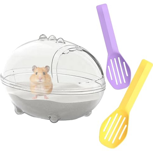 PLUSHCEWT Salle de bain pour hamster, baignoire de sable, baignoire pour hamster, baignoire transparente pour hamster avec pelle, bol de bain pour petit animal, hamster, gerbille (taille M)