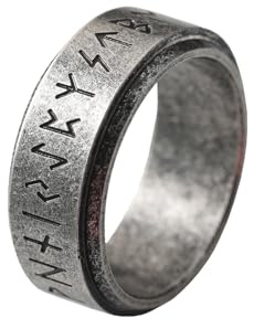 VELESAY Anillo Giratorio Vikingo de Acero Inoxidable - Nórdico, Vintage, Gótico - Joyería Religiosa para Hombre y Mujer - Runas, Plata - Talla US13