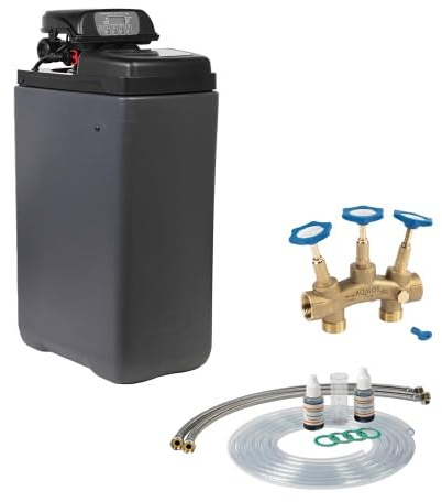 Wasserenthärtungsanlage PINK 20 mit Anschlussset und Montageblock | Wasserenthärter für Haushalte bis zu 6 Personen | Entkalkungsanlage Antikalkanlage Entkalker für weiches Wasser