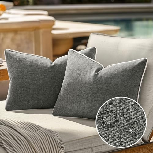 EMEMA Funda de cojín impermeable para exteriores, resistente al agua, para sofá, decoración, funda de cojín de poliéster, para jardín, sofá, salón, cama, juego de 2 unidades, 30 x 50 cm, color gris